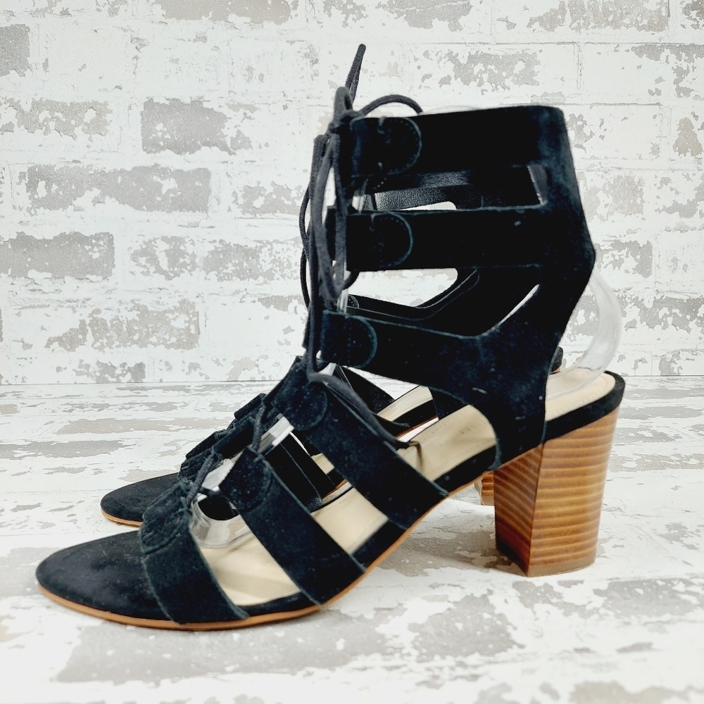 Marc Fisher Womens Black Suede Strappy Lace Up Block Heel Sandals M825
